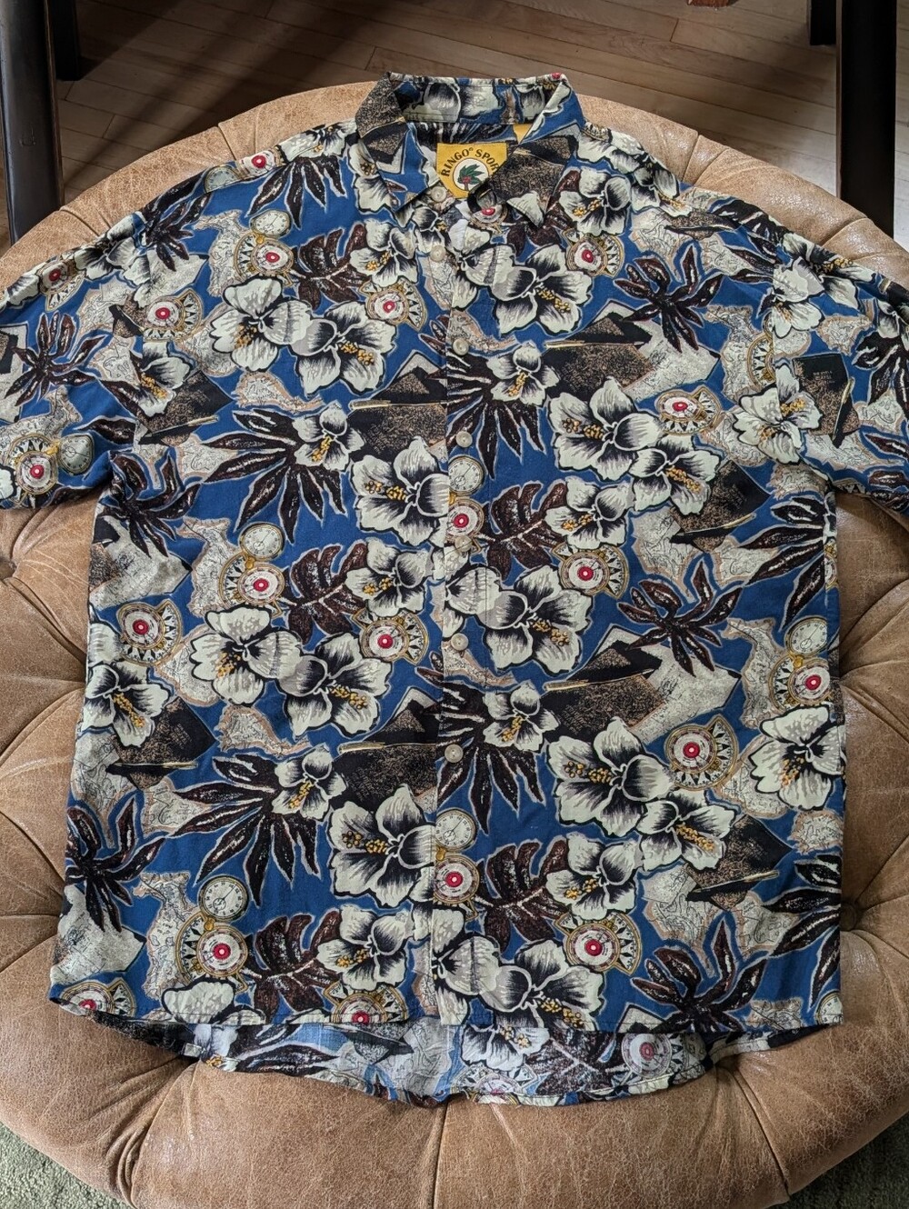 Vintage Ringo Sport Rayon Button Shirt Men's Size Medium Floral Abstract